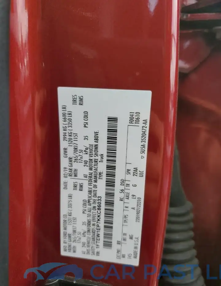 1FTEW1EP7KKC86033# 12