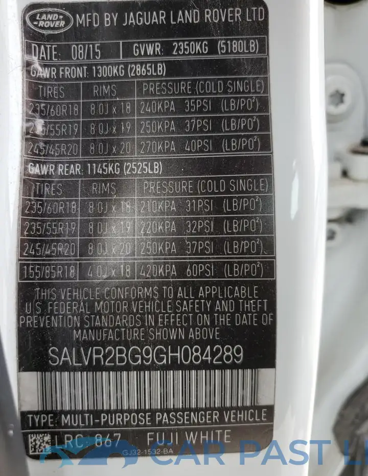 SALVR2BG9GH084289# 13