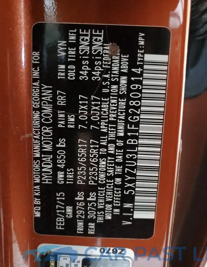 5XYZU3LB1FG280914# 13