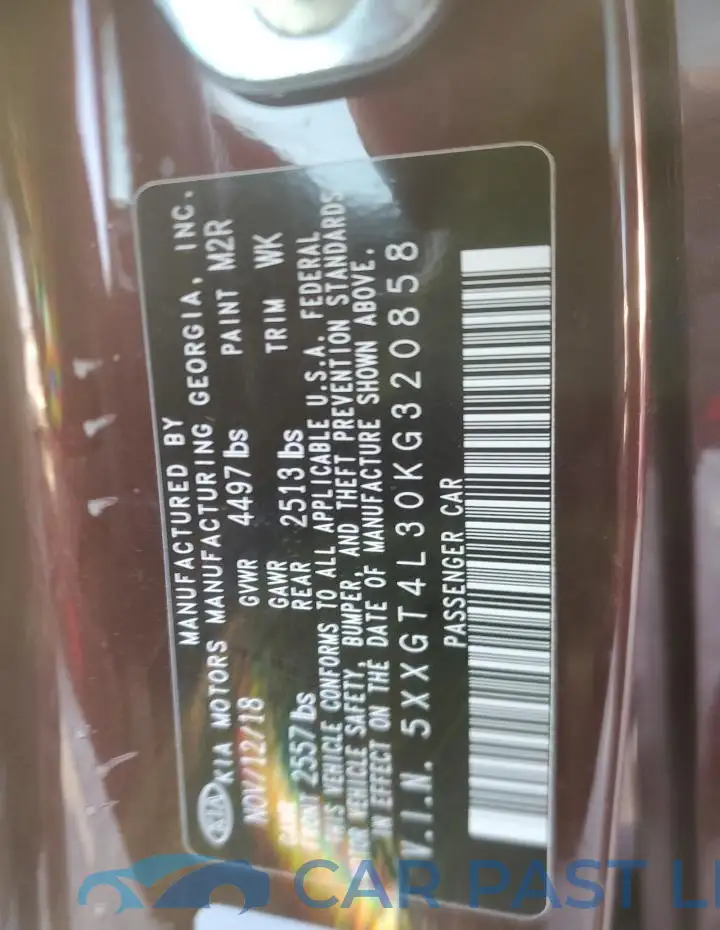 5XXGT4L30KG320858# 12