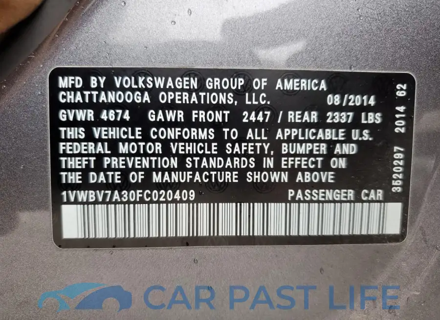 1VWBV7A30FC020409# 12
