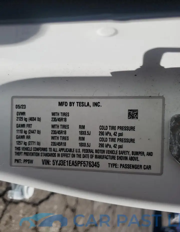 5YJ3E1EA5PF576345# 12