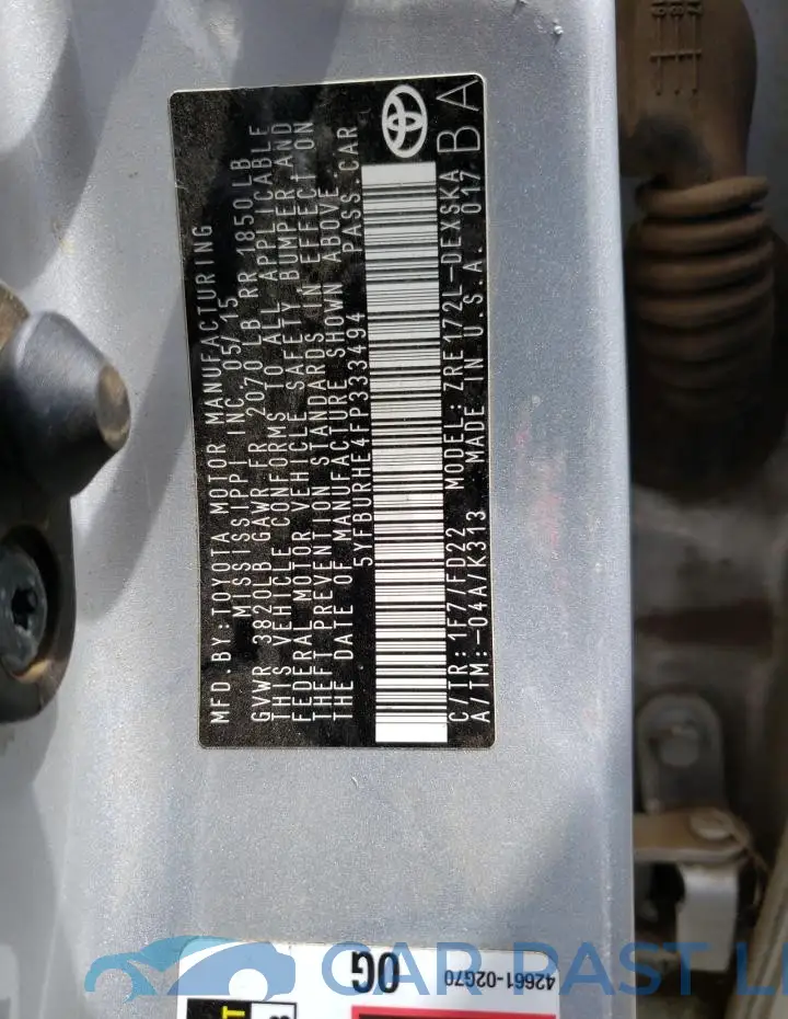 5YFBURHE4FP333494# 12