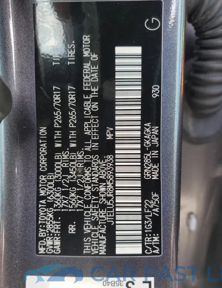 JTELU5JR8M5893938# 12