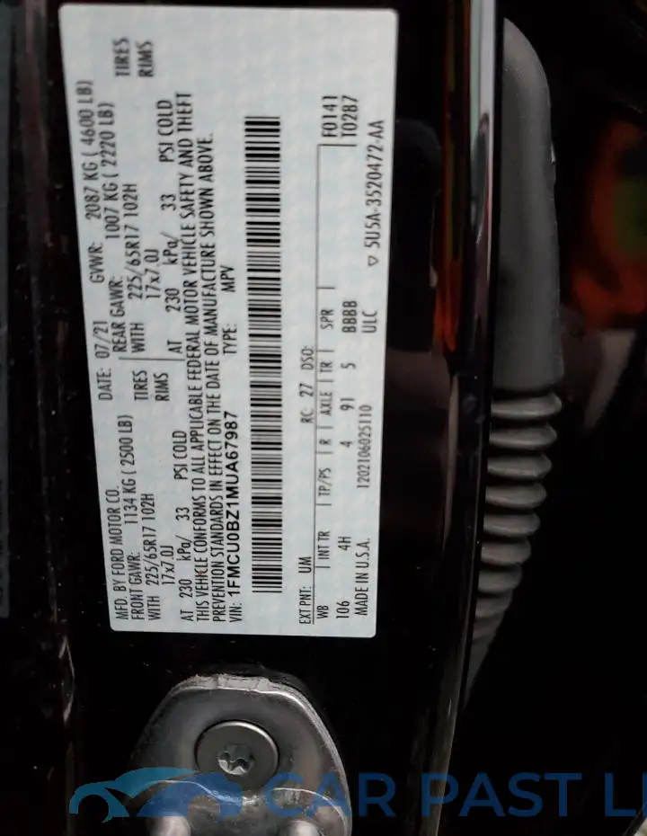 1FMCU0BZ1MUA67987# 12