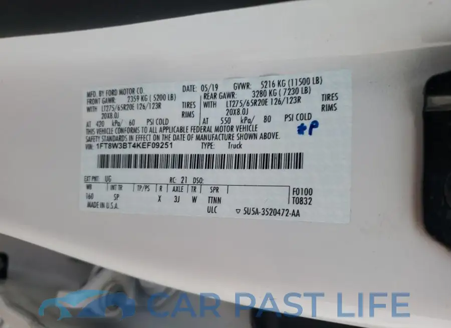 1FT8W3BT4KEF09251# 12