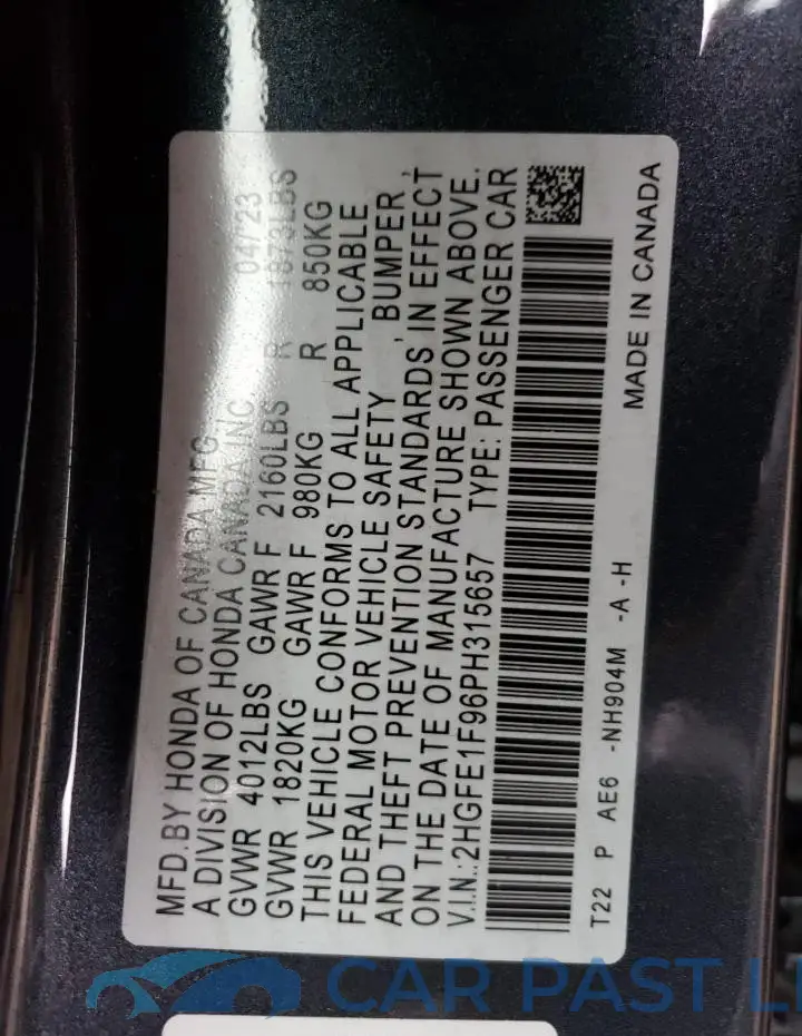 2HGFE1F96PH315657# 12