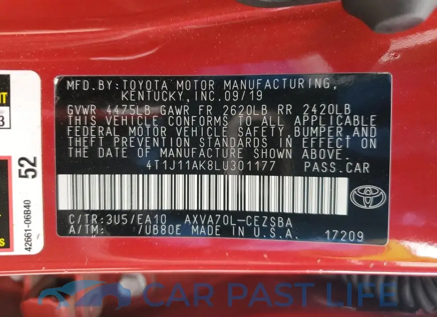 4T1J11AK8LU301177# 12