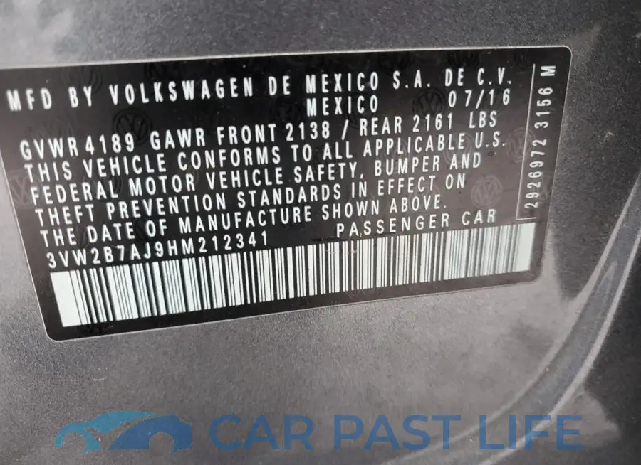 3VW2B7AJ9HM212341# 12