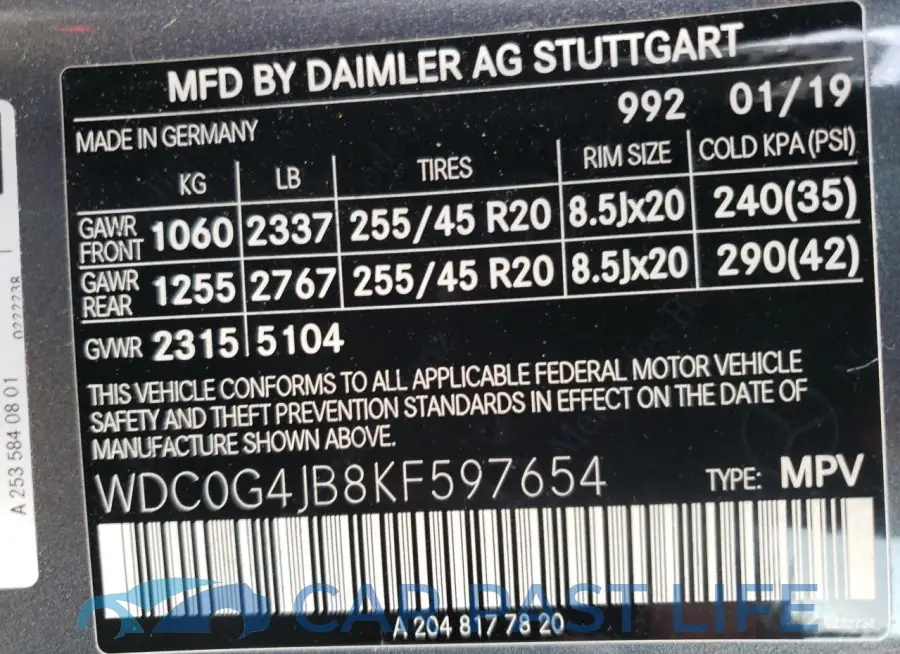 WDC0G4JB8KF597654# 13