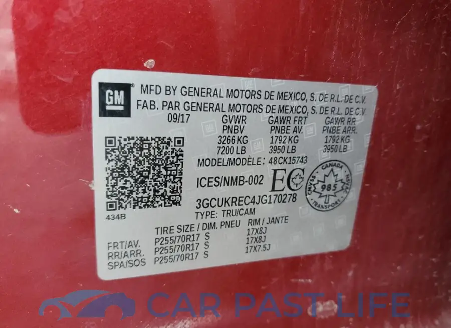 3GCUKREC4JG170278# 12