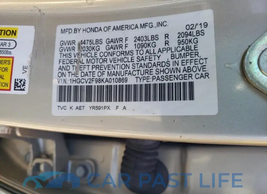 1HGCV2F98KA010869# 10
