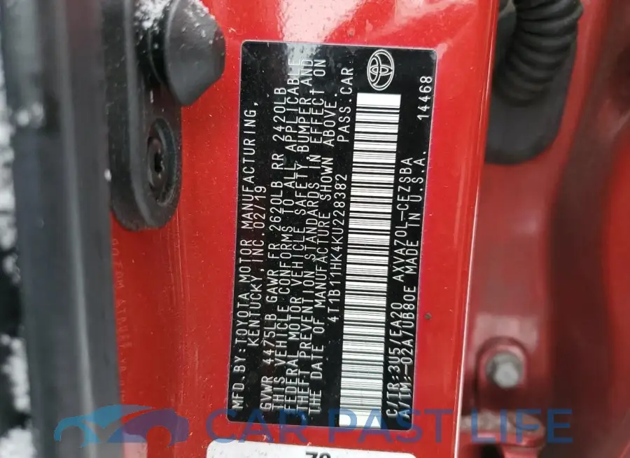 4T1B11HK4KU228382# 12