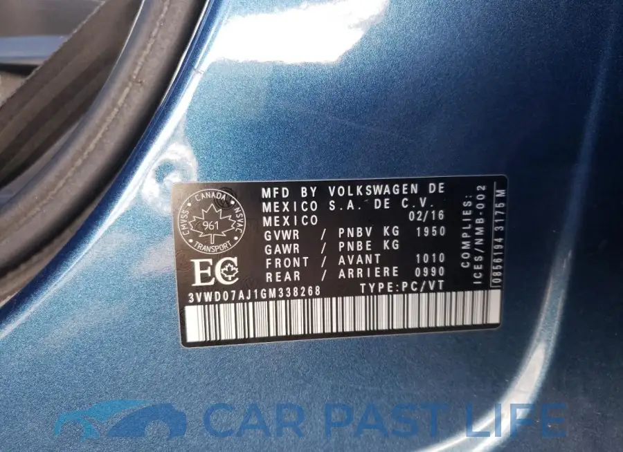 3VWD07AJ1GM338268# 12