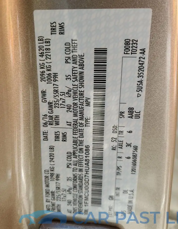 1FMCU0GD7HUA81086# 13