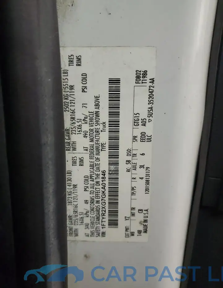 1FTYR2XG7GKA01846# 12