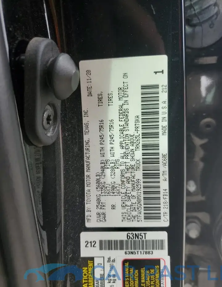 5TFAX5GN8MX192599# 12