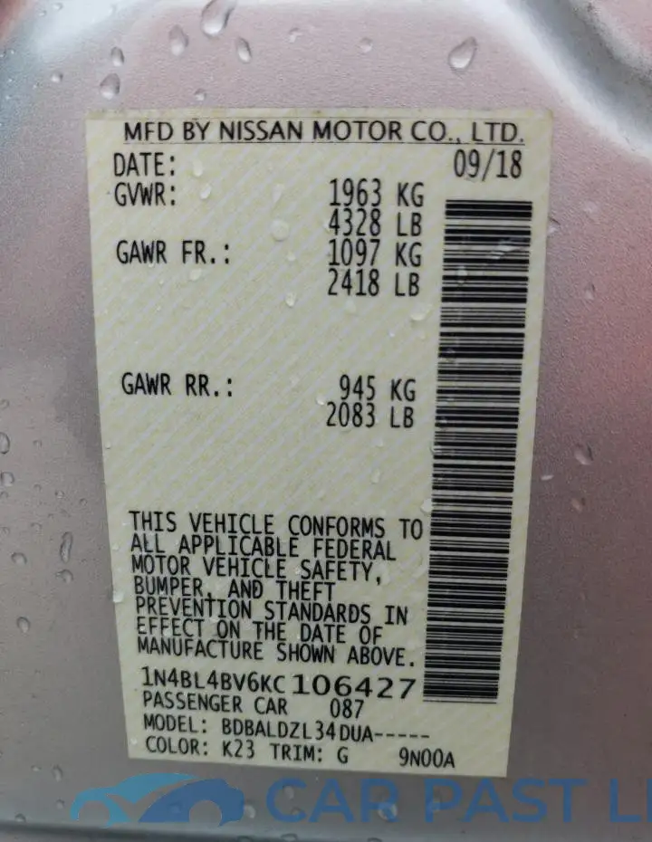 1N4BL4BV6KC106427# 12