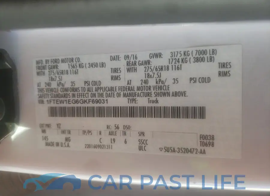 1FTEW1EG6GKF69031# 12