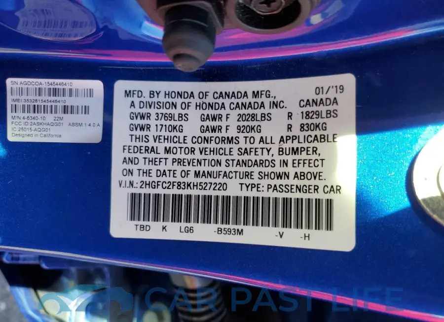 2HGFC2F83KH527220# 12