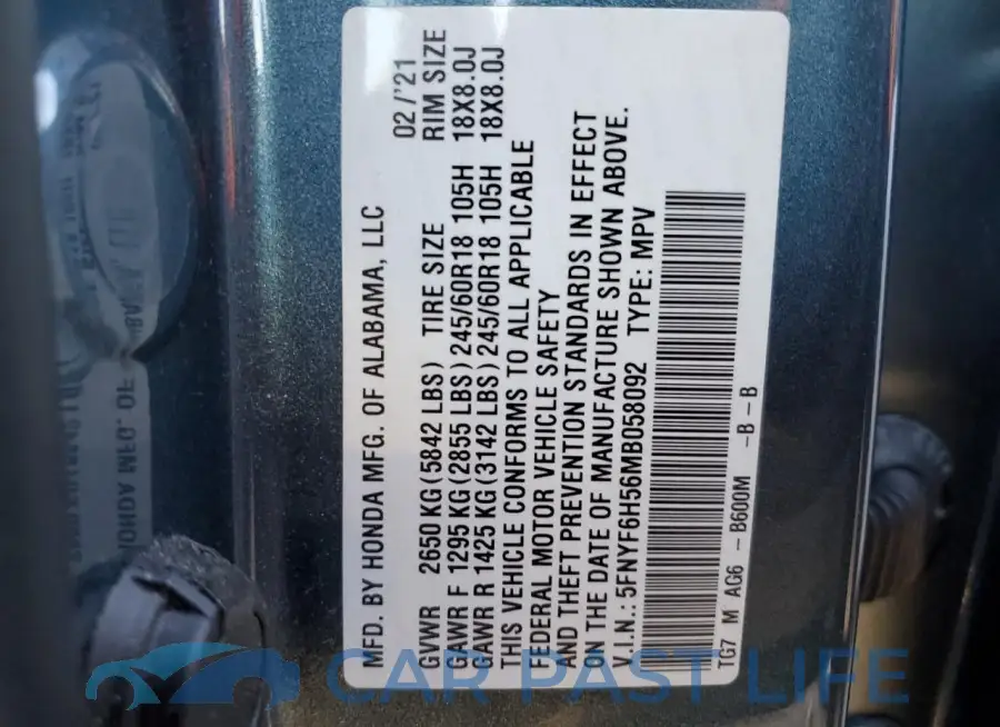 5FNYF6H56MB058092# 13