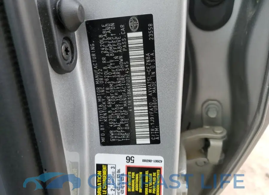 4T1R11BK4PU074545# 12