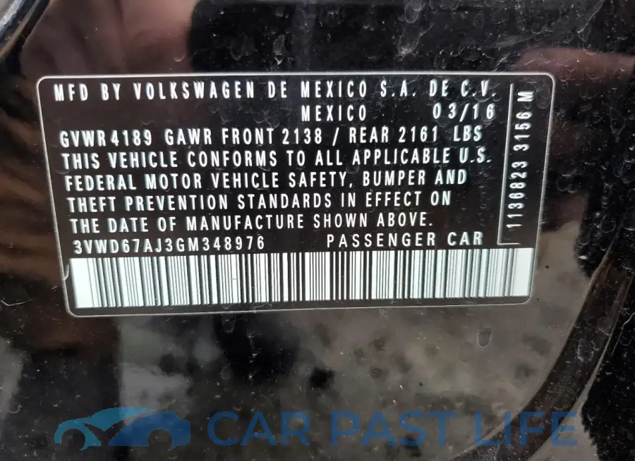 3VWD67AJ3GM348976# 12