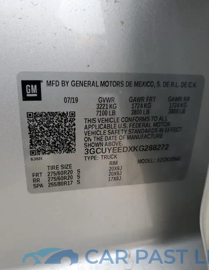 3GCUYEEDXKG288272# 12