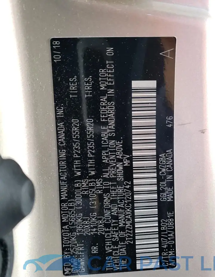 2T2ZZMCAXKC120742# 12
