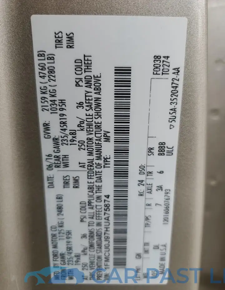 1FMCU0J97HUA75874# 13