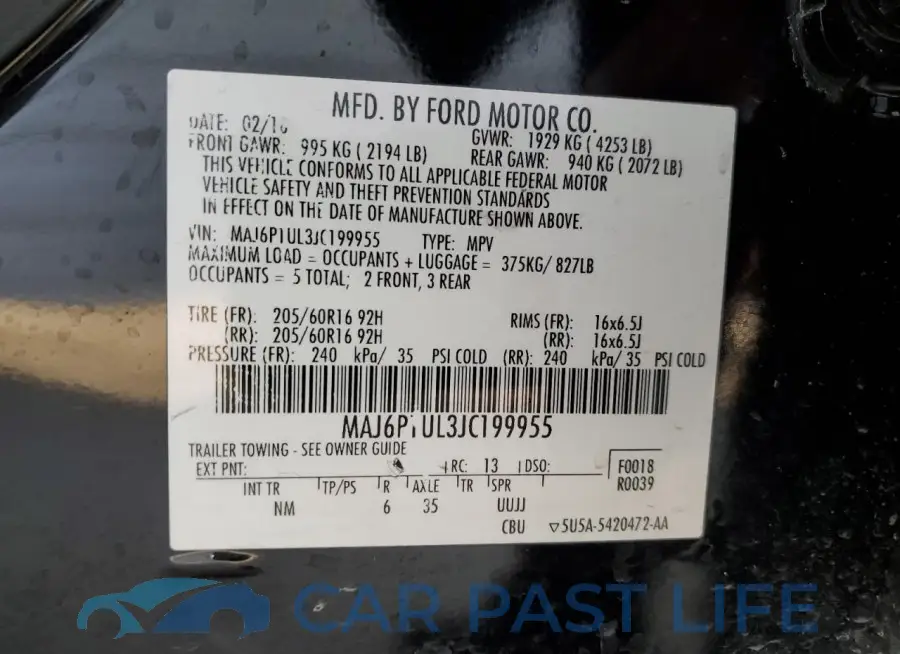 MAJ6P1UL3JC199955# 12