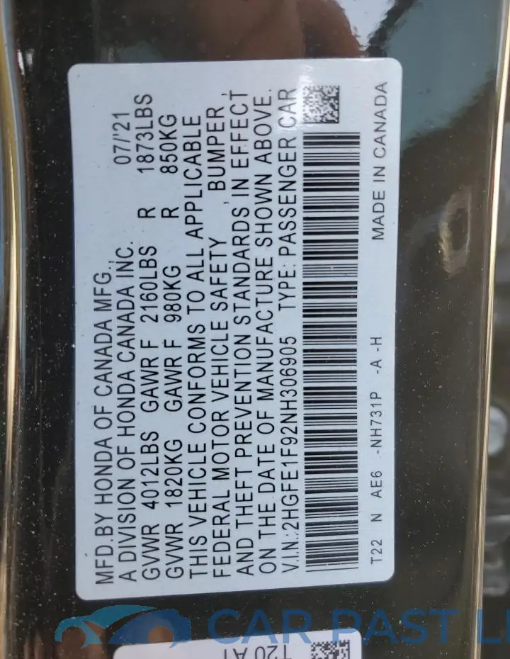2HGFE1F92NH306905# 12
