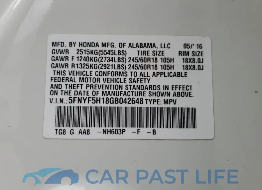 5FNYF5H18GB042648# 14