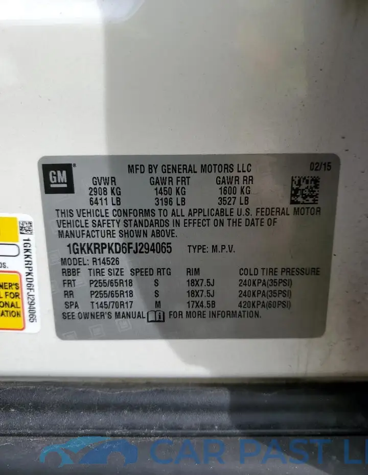 1GKKRPKD6FJ294065# 13