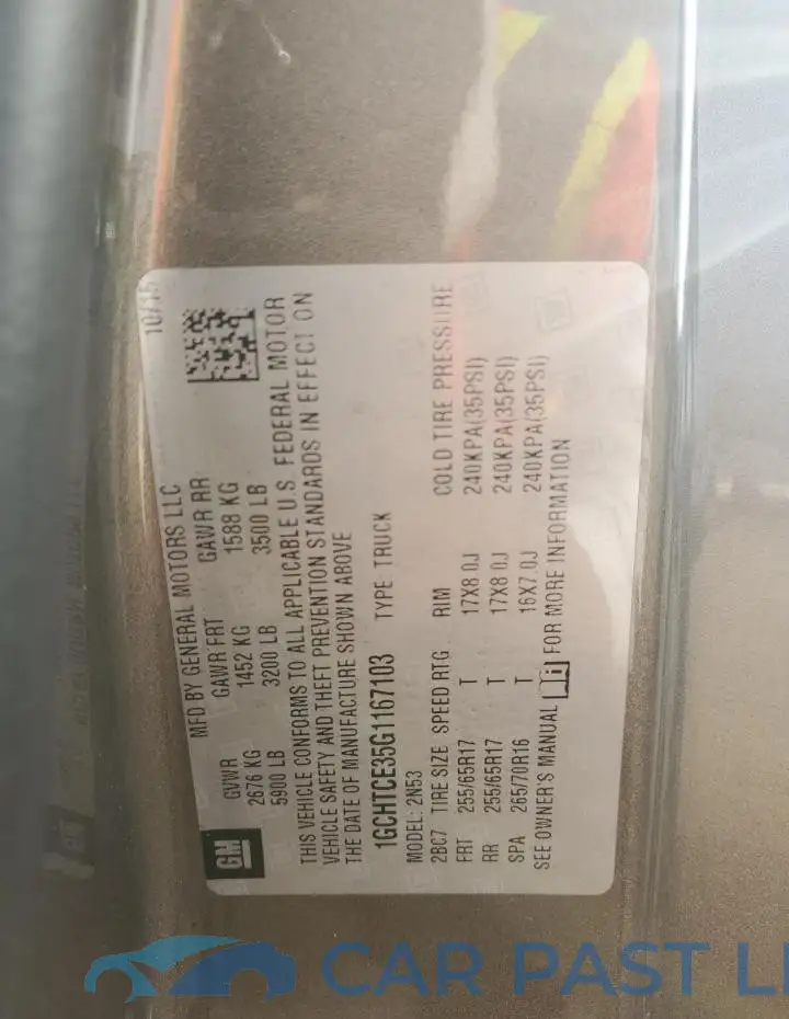 1GCHTCE35G1167103# 12