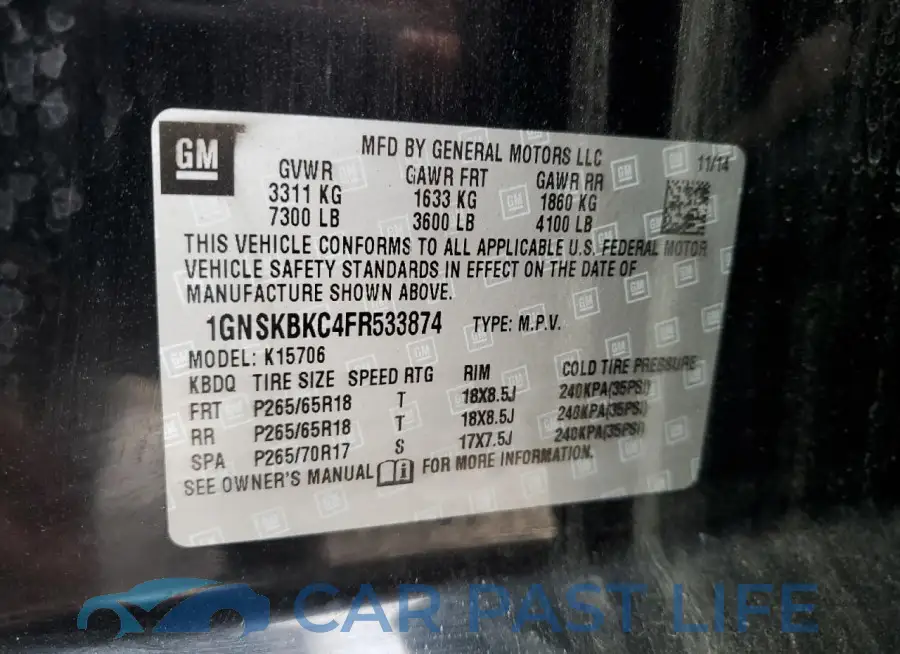 1GNSKBKC4FR533874# 14