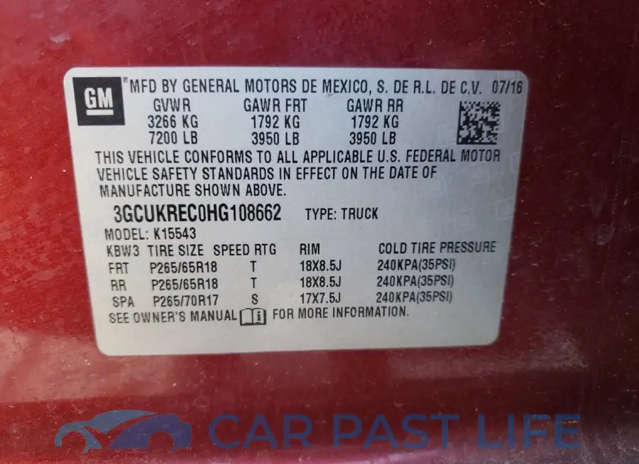 3GCUKREC0HG108662# 12