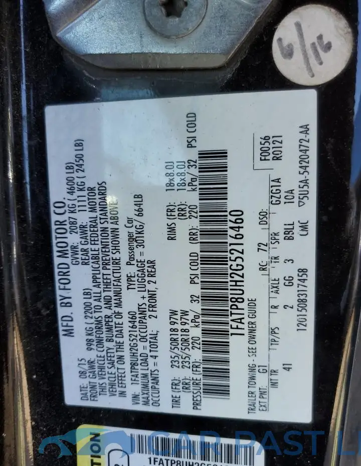 1FATP8UH2G5216460# 12