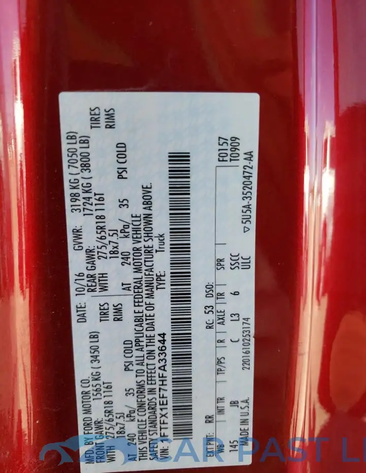 1FTFX1EF7HFA33644# 12