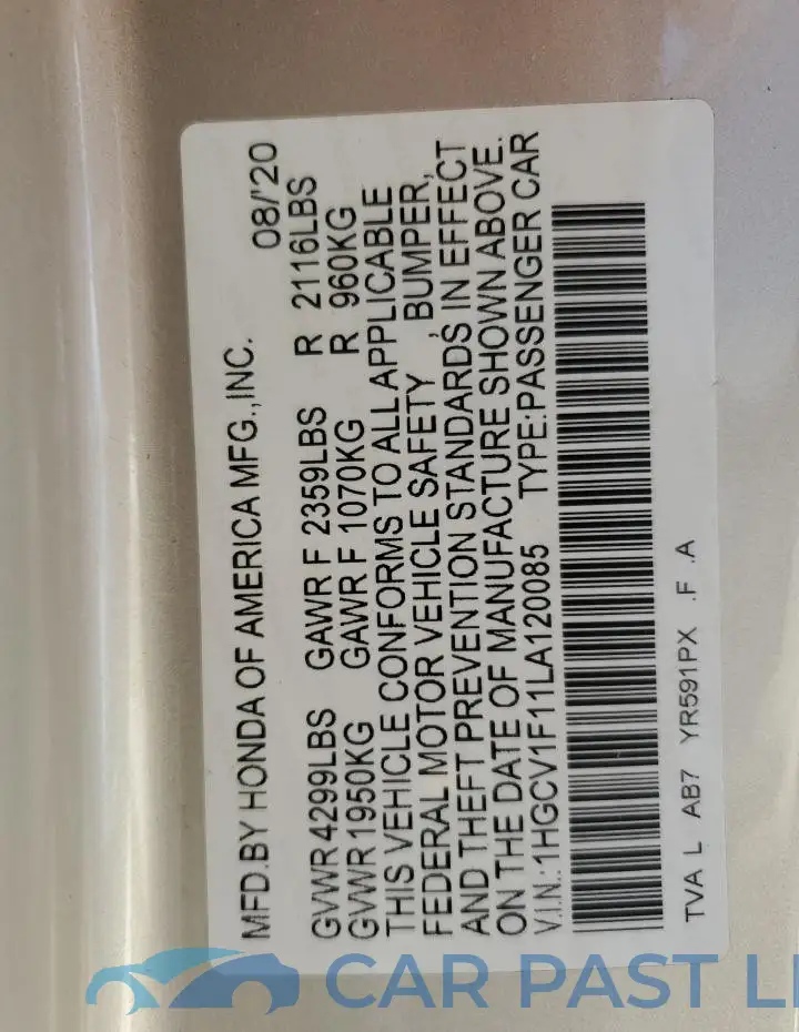 1HGCV1F11LA120085# 12