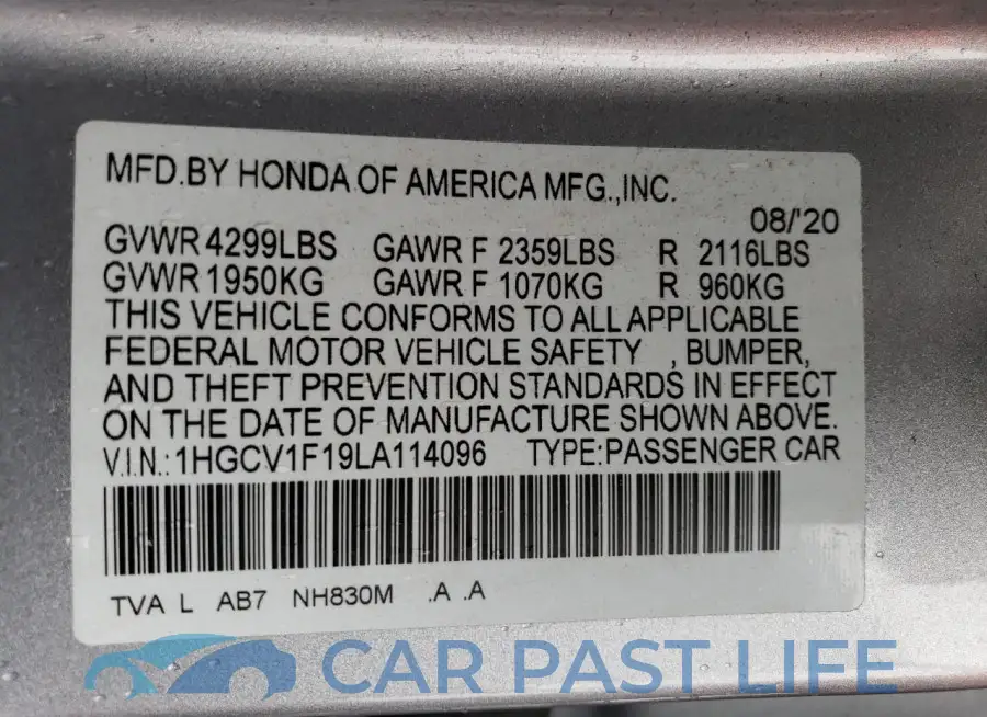 1HGCV1F19LA114096# 12