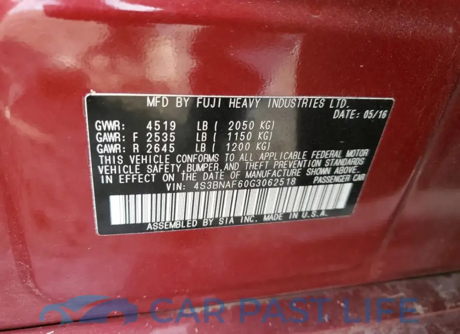 4S3BNAF60G3062518# 12