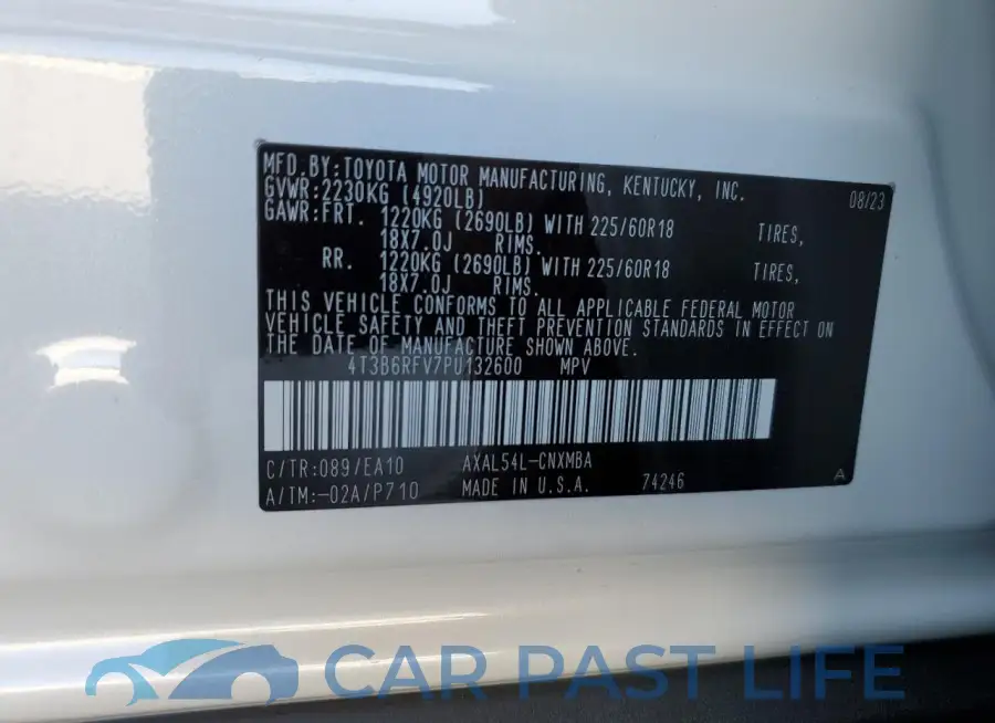 4T3B6RFV7PU132600# 12