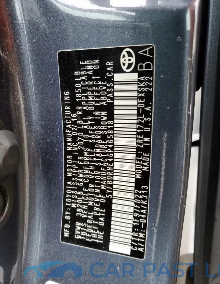5YFBURHE4GP465818# 13