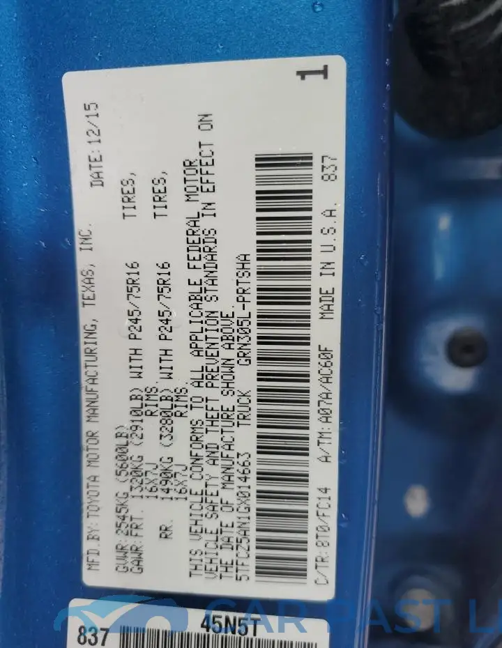 5TFCZ5AN1GX014663# 12