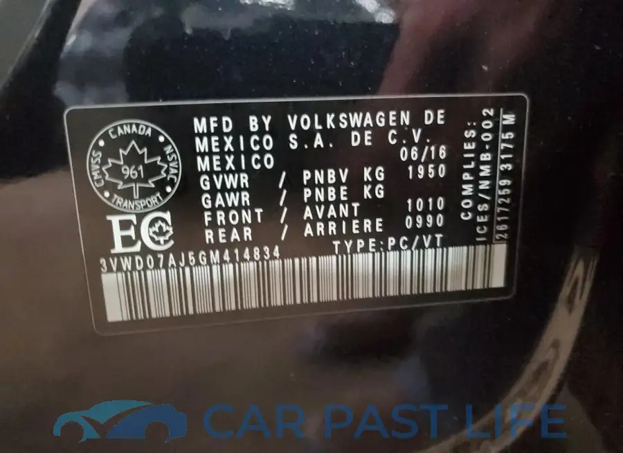 3VWD07AJ5GM414834# 12