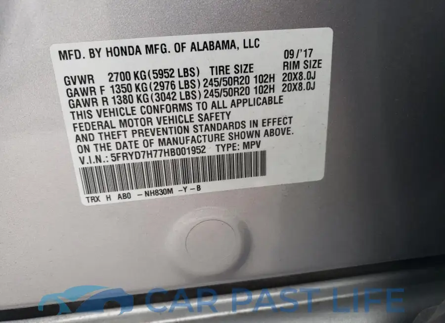 5FRYD7H77HB001952# 13