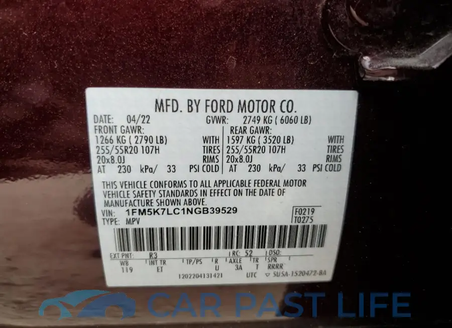 1FM5K7LC1NGB39529# 12
