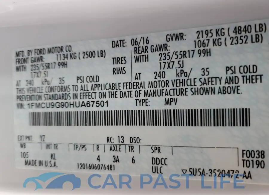 1FMCU9G90HUA67501# 13