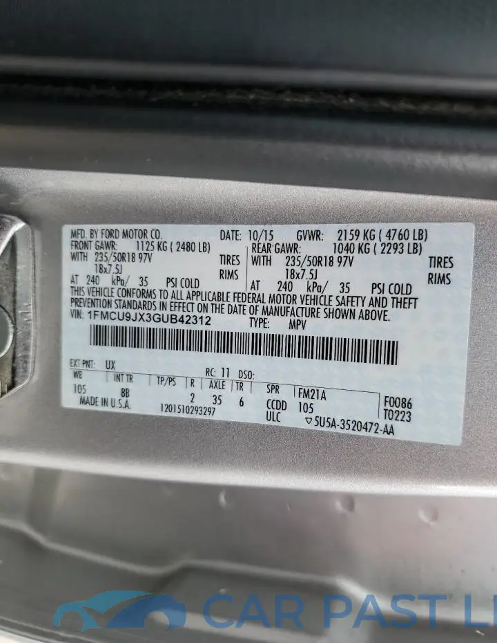 1FMCU9JX3GUB42312# 12